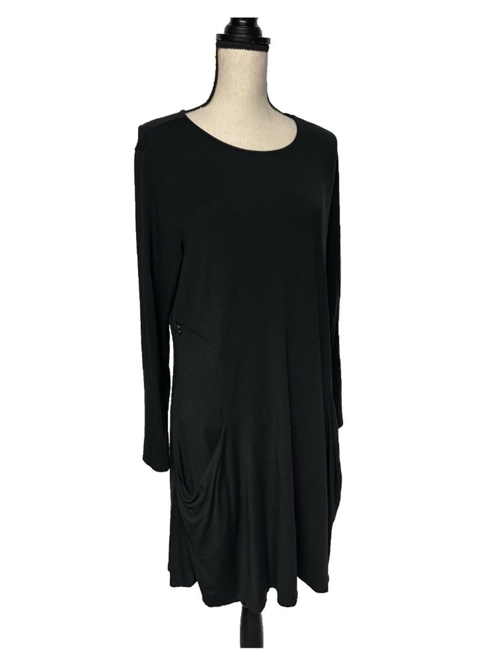 Betabrand Solid Black Long Sleeve Dress W/ Pockets Stretch Tencel Silk Blend L